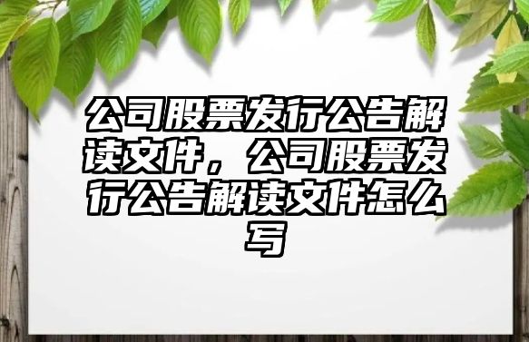 公司股票發(fā)行公告解讀文件，公司股票發(fā)行公告解讀文件怎么寫(xiě)