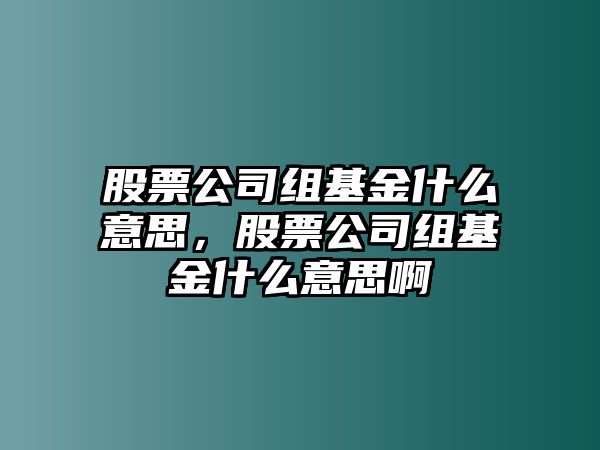 股票公司組基金什么意思，股票公司組基金什么意思啊