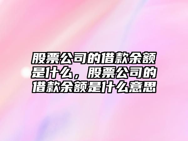 股票公司的借款余額是什么，股票公司的借款余額是什么意思