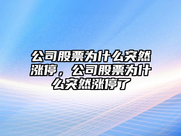 公司股票為什么突然漲停，公司股票為什么突然漲停了